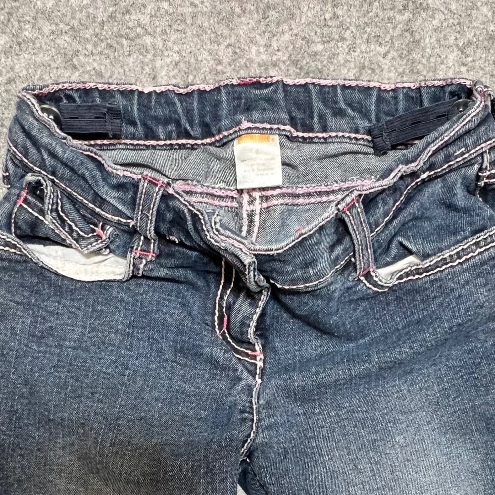Gymboree Girls Youth 7 Dark Wash Pink Contrast Stitch Straight Leg Jeans